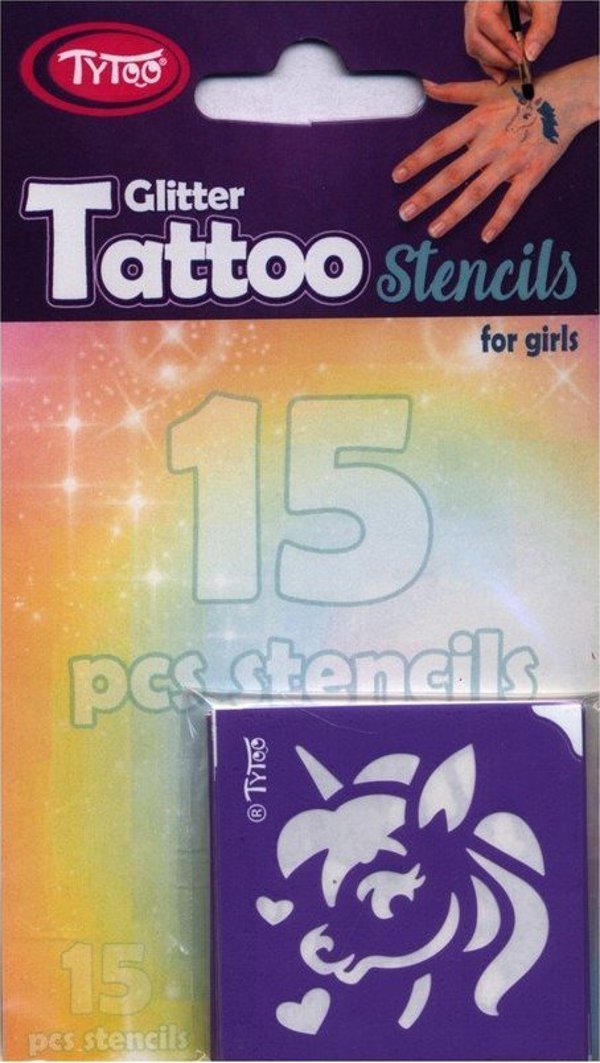 TyToo Σετ Στένσιλ για Tattoo Αλογάκια και Μονόκεροι, 15 Τεμάχια, Αυτοκόλλητα Πρότυπα για Glitter Τατουάζ