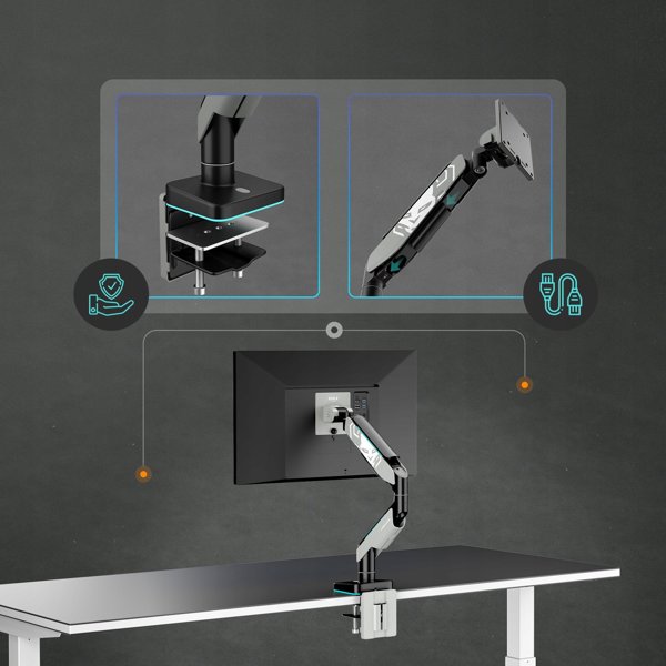 Uchwyt na monitor 49 cali, szaro-czarny LED RGB X-ARM