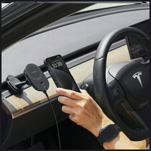 Βάση αυτοκινήτου με ασύρματο φορτιστή PITAKA MagEZ Pro 2 Qi2 Tesla Magsafe για Tesla Model 3/Y μαύρο γκρι