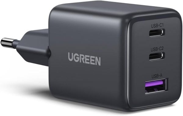 UGREEN 30W 3-Port GaN II Fast Wall Charger, USB-A AND 2 x USB-C, Black