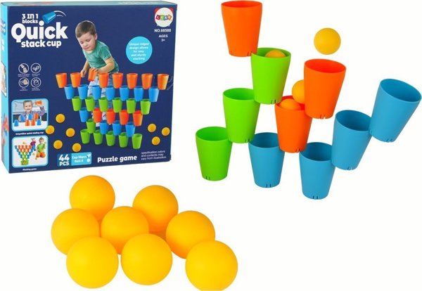 LeanToys Παιχνίδι Στοιβάγματος 3 σε 1, 44 Τεμάχια, Εκπαιδευτικό Παιχνίδι για Παιδιά από 3 Ετών