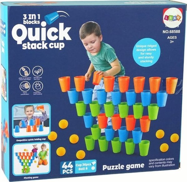 LeanToys Παιχνίδι Στοιβάγματος 3 σε 1, 44 Τεμάχια, Εκπαιδευτικό Παιχνίδι για Παιδιά από 3 Ετών