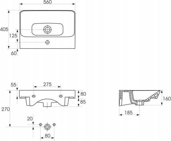 Νιπτήρας Cersanit K675-001 ΝΙΠΤΗΡΑΣ ΕΠΙΠΛΩΝ MILLE 56X40 BOX CERSANIT // CE.KRMIL.U-560-MEBL