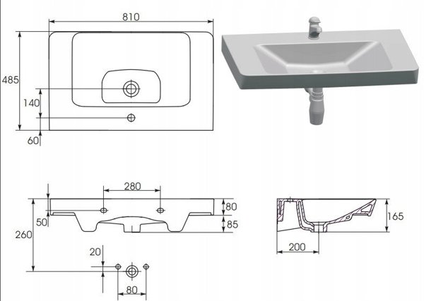 Νιπτήρας Cersanit K675-003 ΝΙΠΤΗΡΑΣ MILLE 80 CERSANIT // CE.KRMIL.U-800-MEBL