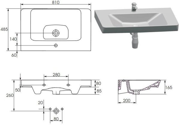 Νιπτήρας Cersanit K675-003 ΝΙΠΤΗΡΑΣ MILLE 80 CERSANIT // CE.KRMIL.U-800-MEBL