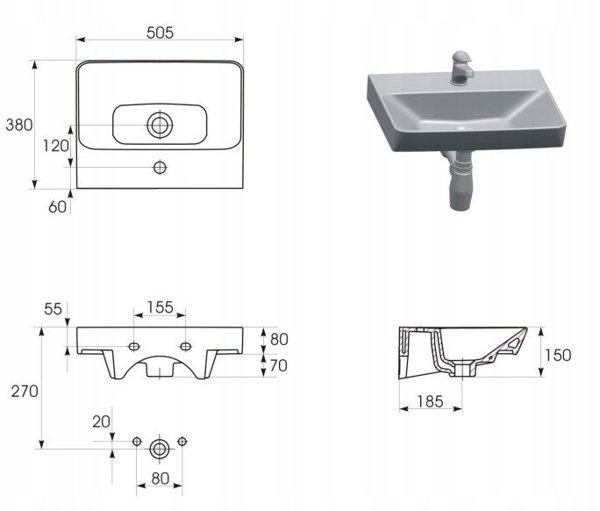 Νιπτήρας Cersanit K675-004 ΝΙΠΤΗΡΑΣ ΕΠΙΠΛΩΝ MILLE SLIM 50X38 BOX CERSANIT