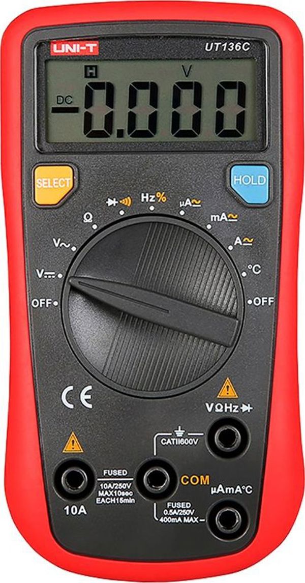 Uni-T UT136C+ Ψηφιακό Πολύμετρο με Μέτρηση Τάσης AC/DC 1000V, Ρεύματος 10A, Αντίστασης και Θερμοκρασίας