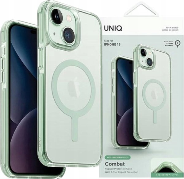 Uniq UNIQ θήκη Combat iPhone 15 / 14 / 13 6.1" Maglick Charging μέντα/cool mint
