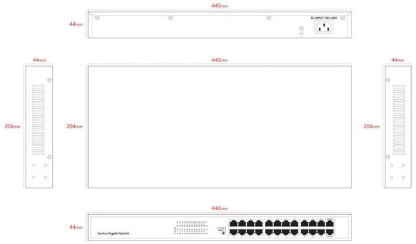 Lanview Unmanaged Switch 24-Θυρών, 10/100/1000Mbps, Gigabit Ethernet, 1U Rackmount
