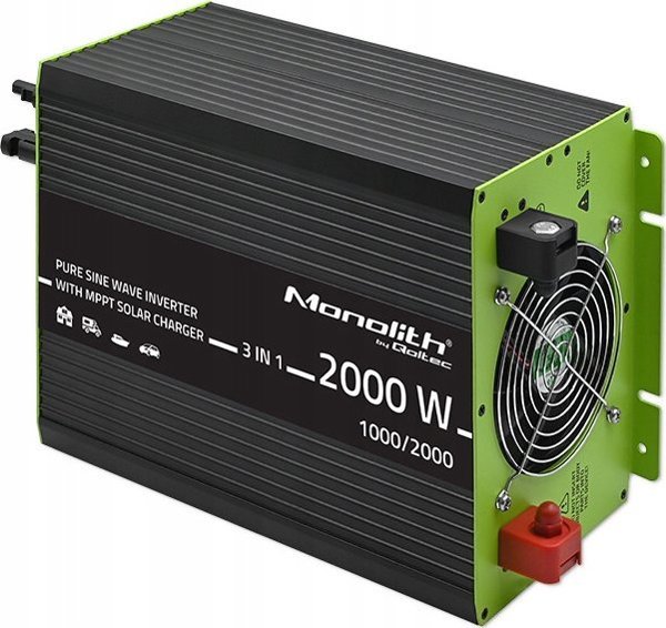 UPS QOLTEC Ηλιακός μετατροπέας QOLTEC Monolith 3 σε 1 με λειτουργία φόρτισης AC | MPPT | UPS | ATS | 1000W | 2000W | 12V σε 230V | Καθαρό Σινό