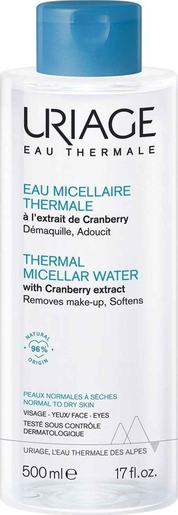 Uriage Thermal Micellar Water μικκυλιακό νερό με εκχύλισμα cranberry για κανονικό και ξηρό δέρμα 500ml