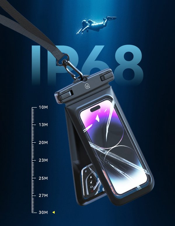 USAMS Usams Αδιάβροχη θήκη διπλή 6.7" IP68 μαύρο/black FSD1401 (YD014)