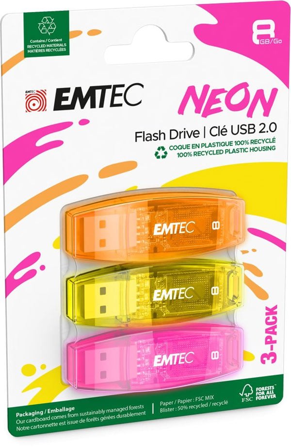 USB2.0 C410 8GB Neon 3 τεμ