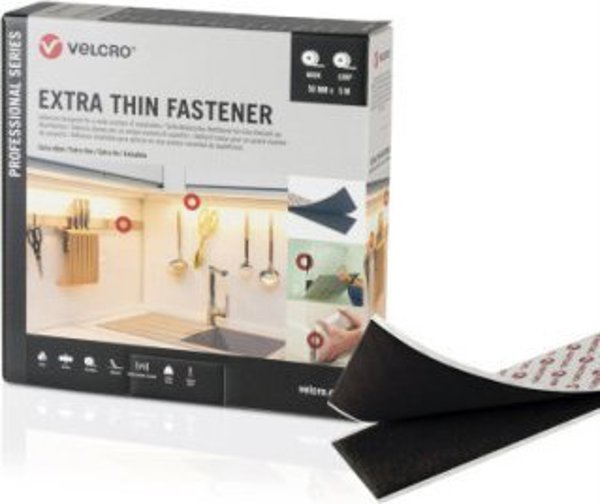 Velcro VELCRO Extra Thin Fastener Εξαιρετικά Λεπτό Κούμπωμα Ταινία με γάντζο 5μ Ταινία με θηλιά, γάντζος και θηλιά 50mm μαύρη
