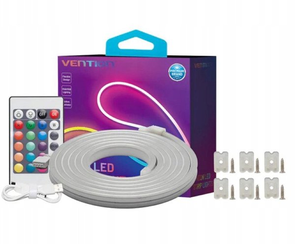 Vention Silicone Neon z pilotem IR i zasilaczem DC 12V 5m
