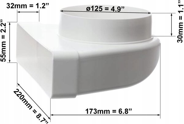 ΓΩΝΙΑ ΕΞΑΕΡΙΣΜΟΥ (220X55 MM D125MM