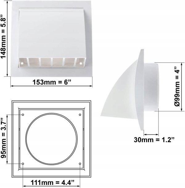 ΠΛΑΣΤΙΚΗ ΓΡΙΛΙΑ ΑΕΡΙΣΜΟΥ 148X153MM Ø100MM