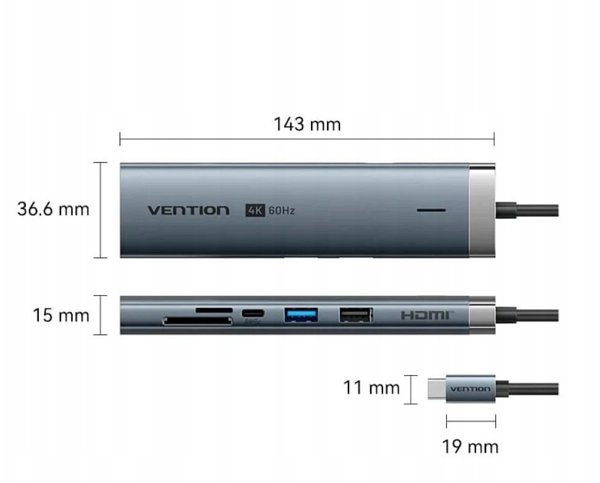Vention 8in1 USB-C 4K 60Hz 100W PD 0.15m