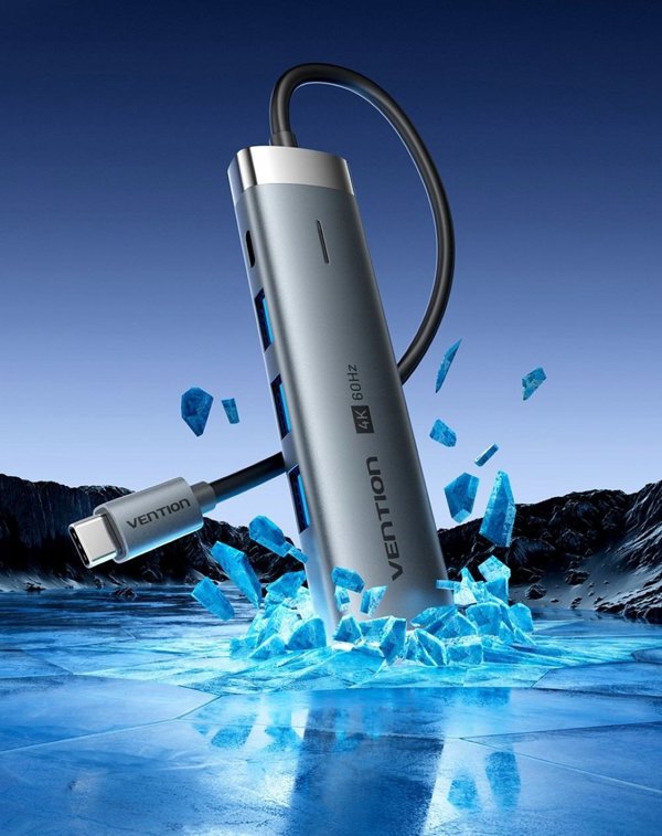 Vention 5in1 USB-C 100W PD 5Gbps 4K@60Hz silver