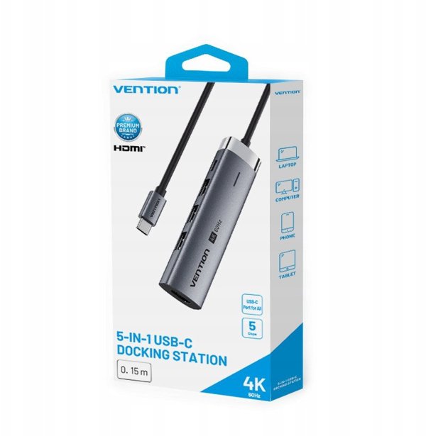 Vention 5in1 USB-C 100W PD 5Gbps 4K@60Hz silver