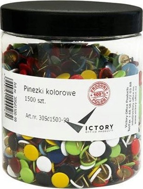 Victory Office Product Καρφίτσες, Πολύχρωμες, 1500 Τεμάχια σε Μεγάλο Βάζο
