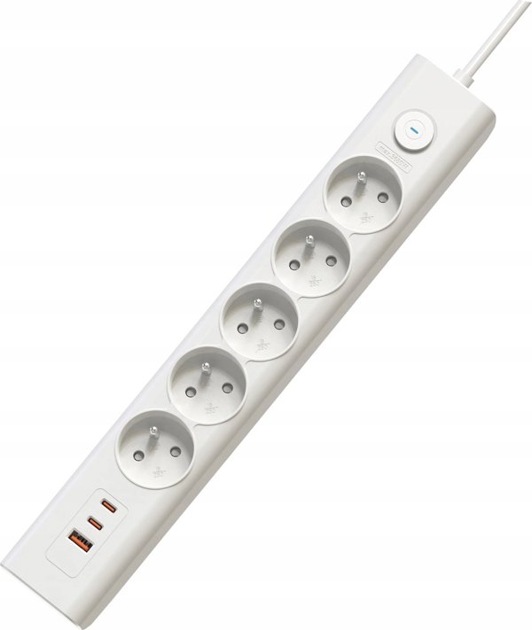 Viking Viking síťová prodlužovací zásuvka YC53, 5x AC 230V, 1x USB-A, 2x USB-C, délka 1,5 m, bílá