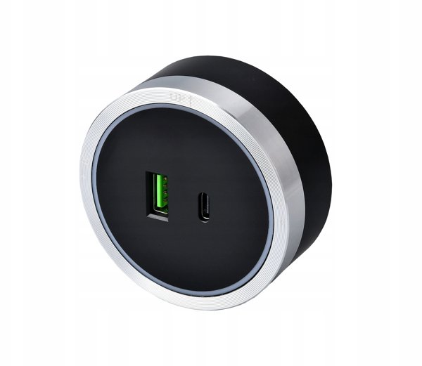 Viking μονάδα συρταριού A60, 1x USB-A, 1x USB-C, PD, ασημί-μαύρο