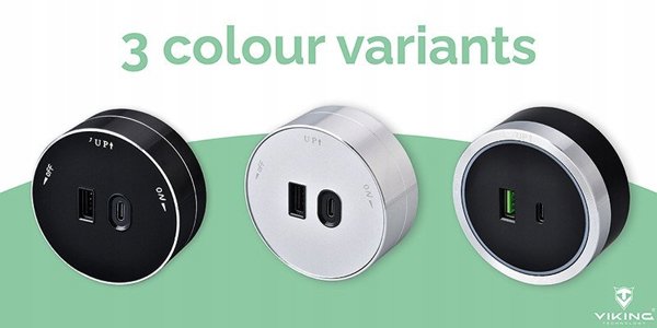 Viking μονάδα συρταριού A60, 1x USB-A, 1x USB-C, PD, ασημί-μαύρο