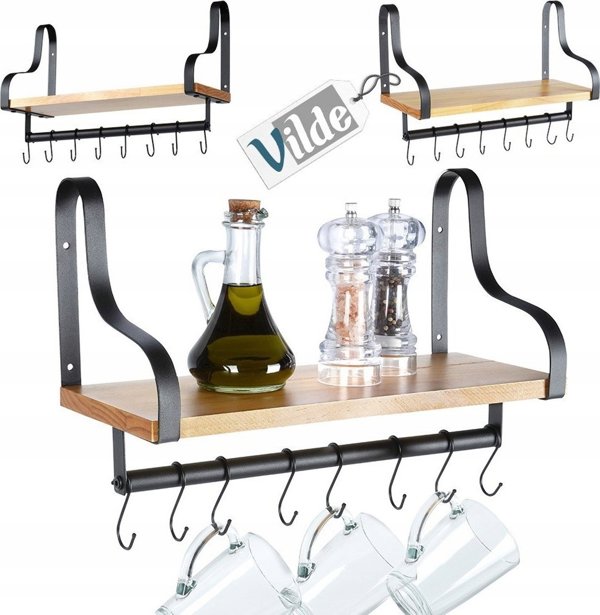 Vilde Ξύλινο ράφι τοίχου με ράγα και γάντζους 43x18x26 cm