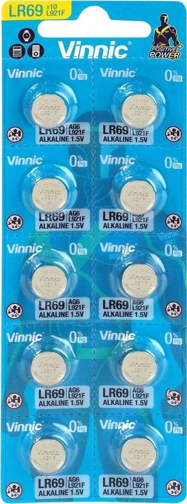 Vinnic Μπαταρίες Κουμπί LR69 / G6 / AG6 / L921F, Αλκαλικές, 1.5V, 10 Τεμάχια