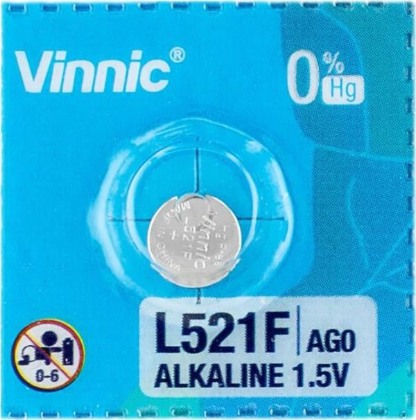 Vinnic Μπαταρία LR63 Αλκαλική 1.5V - 1 Τεμάχιο (AG0/379/LR521)