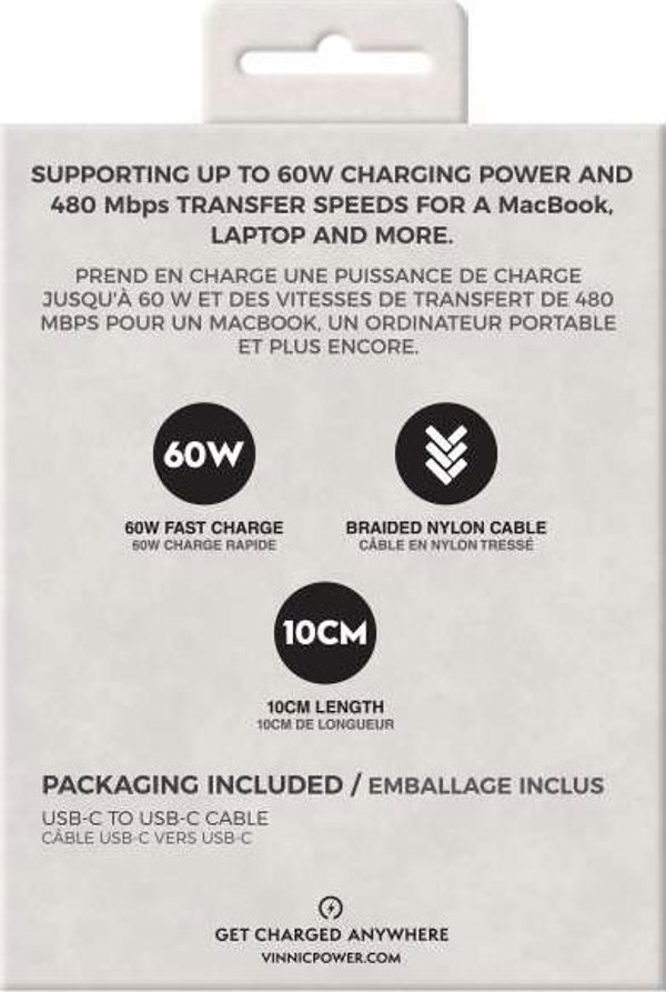 Καλώδιο Vinnic USB-C σε USB-C 1m 60W, μαύρο