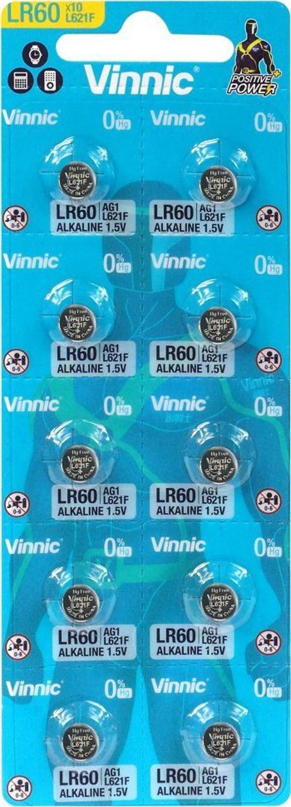 Vinnic Μπαταρίες LR60 / AG1 Αλκαλικές - 1.5V, 10 Τεμάχια