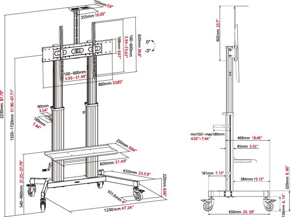 Vision VFM-F27, 139,7 cm (55"), 2,54 m (100"), 200 x 200 mm, 800 x 600 mm, Αλουμίνιο, Χάλυβας, Μαύρο