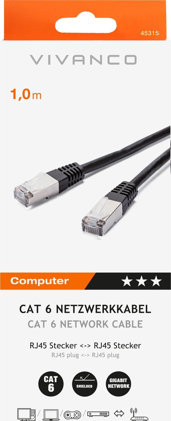 Καλώδιο δικτύου Vivanco Vivanco CAT 6 1m, μαύρο (45315)