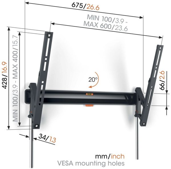 Vogels Βάση τοίχου TVM 3615 με κλίση LARGE μαύρο (3836150)