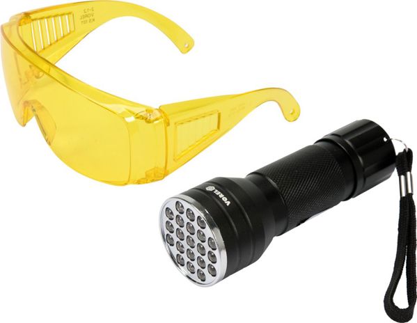 Vorel Φακός UV 21 LED 3 x 1,5V + γυαλιά (82756)
