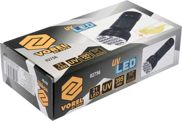 Vorel Φακός UV 21 LED 3 x 1,5V + γυαλιά (82756)