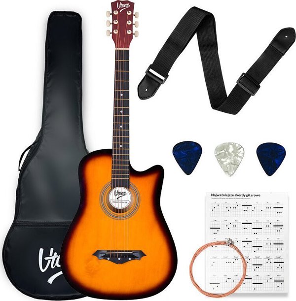 V-Tone V-TONE AG ONE SB ακουστική κιθάρα 4/4 sunburst για εκμάθηση για αρχάριους πένες ζώνη εφεδρικές χορδές θήκη συγχορδίες σετ