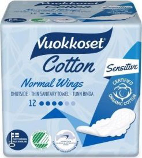 Vuokkoset Σερβιέτες με Φτερά Cotton Normal, 100% Οργανικό Βαμβάκι, 12 Τεμάχια