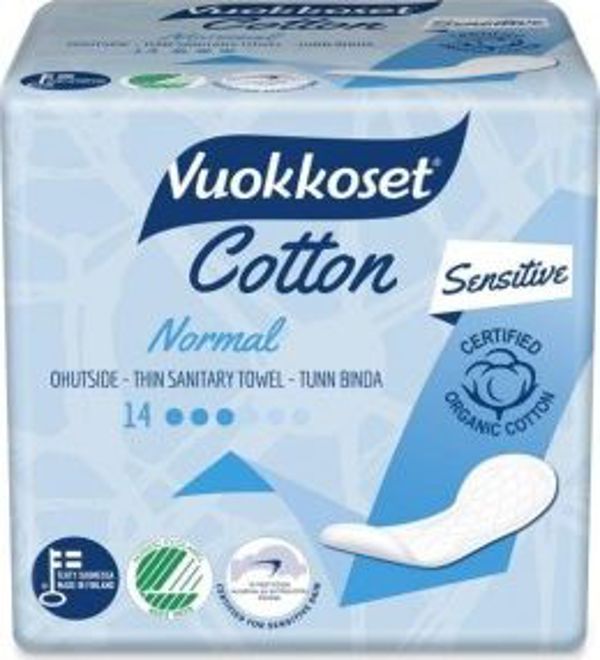 Vuokkoset Σερβιέτες Cotton Normal Sensitive Χωρίς Φτερά, 100% Οργανικό Βαμβάκι, 14 Τεμάχια