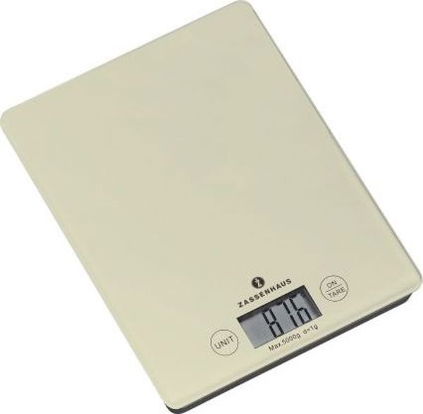 Zassenhaus Ηλεκτρονική Ζυγαριά Κουζίνας, Έως 5kg, με Γυάλινη Επιφάνεια, Κρεμ, 16.5x21.5 cm