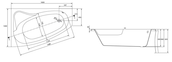 Μπανιέρα Cersanit Sicilia γωνιακή ασύμμετρη δεξιά 160 x 100cm (S301-037)