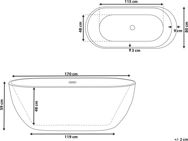 Beliani Ντουζιέρα NEVIS με LED και Υδρομασάζ 170x80 εκ., Μαύρη