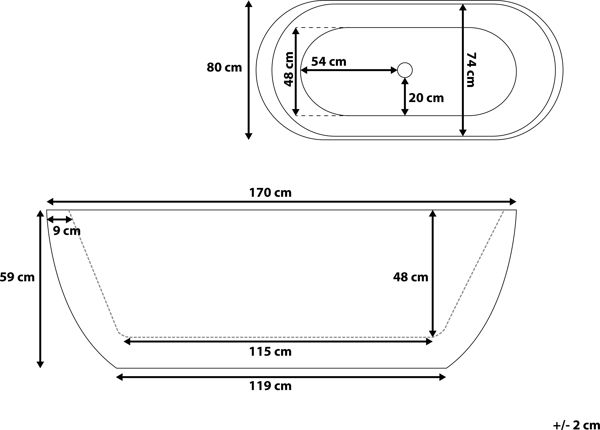 Μπανιέρα ελεύθερης τοποθέτησης Beliani Nevis, 170 cm, λευκή 8034293 4260580928514