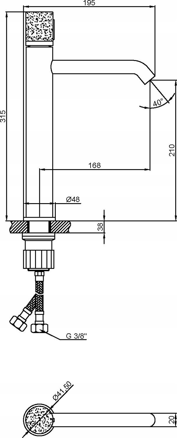 Washbasin faucet INVENA GABRO PLUS, high, chrome, with marble handle