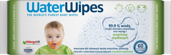 WaterWipes WaterWipes, Μαντηλάκια εμποτισμένα με καθαρό νερό, Soapberry (με εκχύλισμα από σαπουνόκαρπο), 60τμχ. PL