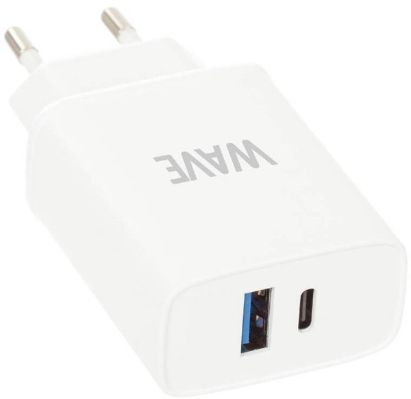 Φορτιστής Wave, 1 x USB Type-C + 1 x USB-A 18W + 18W, Λευκό