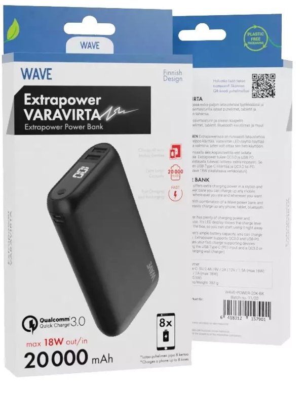 Φορητός φορτιστής Wave Extrapower, 20,000 mAh, μαύρο