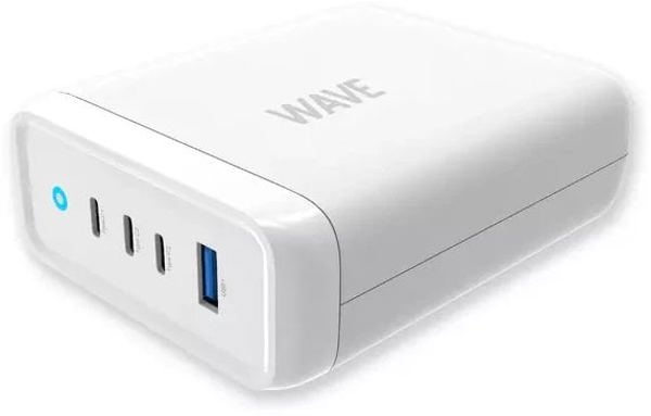 Σταθμός φόρτισης USB Wave 100 W, 3x USB-C + 1x USB-A, λευκό